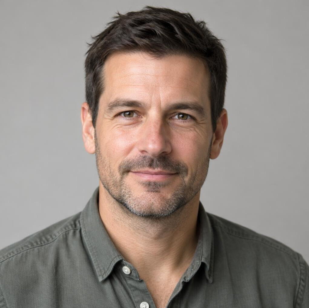 Portrait of a man with short hair in a studio